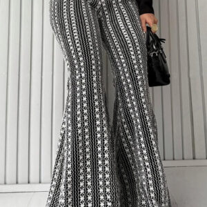 Striped Knit Elastic Flare Pants