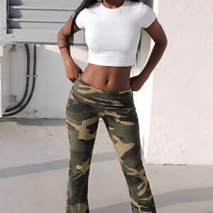 Chic Camouflage Print Low Rise Straight Pants