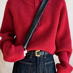 Half Zip Knit Turtleneck Sweater