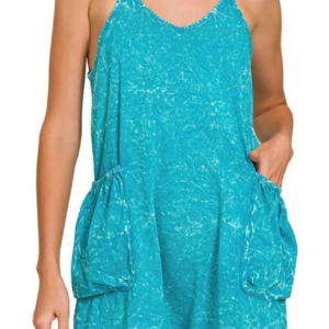 Acid Crinkle Wash Spaghetti Strap Romper