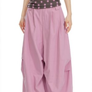 Splice Polka Dot Fold Waist Pants
