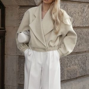 Retro Solid Wool Notch Collar Elastic Waist Coat