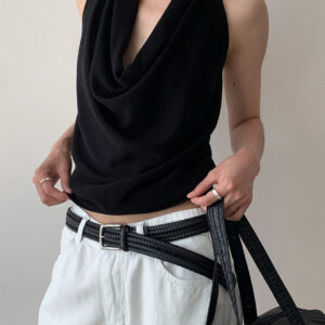 Elegant Solid Draped Neck Halter Top
