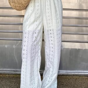 Sexy Solid Sheer Embroidery Drawstring Pants