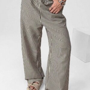 High Waist Striped Casual Pants