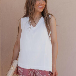Raw Edge Double Gauze V-Neck Tank